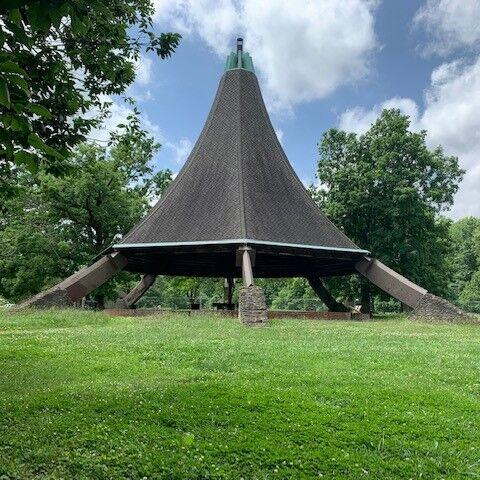 The teepee at the Hogan's Fountain Pavilion in Cherokee Park